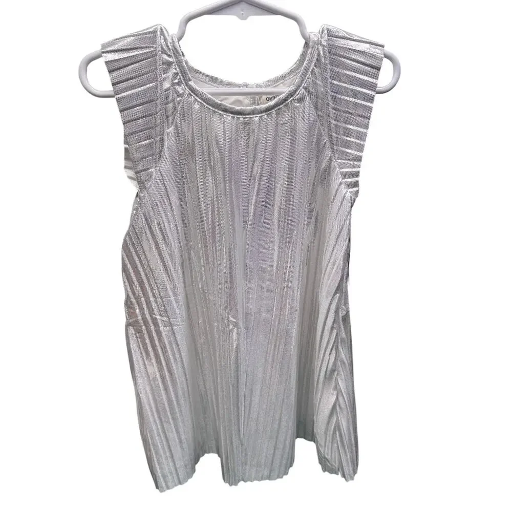 OshKosh B'gosh Silver Metallic Foil Pleated Dress 2T NWT Holiday